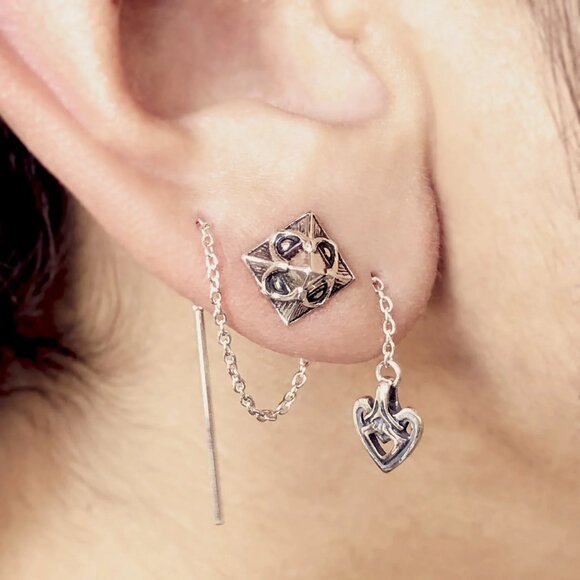 Sterling Silver Pyramid Stud Earrings by Astor & Orion - Goth Punk, Witchy, Boho - Picture 7 of 8